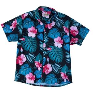 Tropical Hawaiian Shirt Polyester Hibiscus Floral XL Yikes